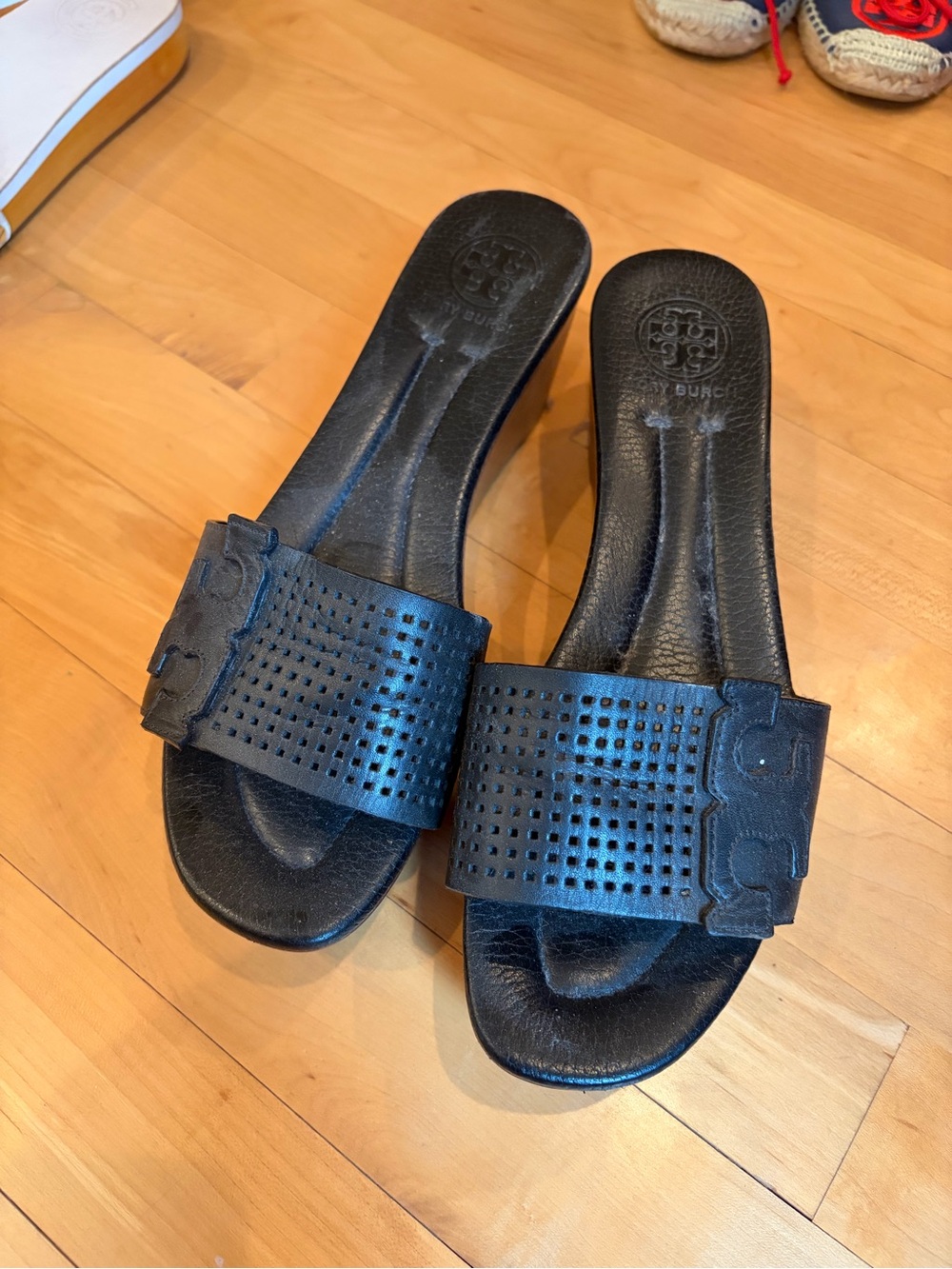 Tory Burch Black Perforated Leather Slide Mules